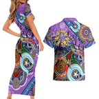 Custom NAIDOC Week 2024 Fremantle Dockers Freo Couples Matching Short Sleeve Bodycon Dress and Hawaiian Shirt Australia Aboriginal Dot Painting