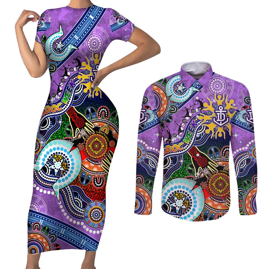 Custom NAIDOC Week 2024 Fremantle Dockers Freo Couples Matching Short Sleeve Bodycon Dress and Long Sleeve Button Shirt Australia Aboriginal Dot Painting