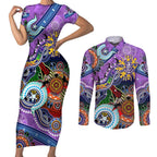 Custom NAIDOC Week 2024 Fremantle Dockers Freo Couples Matching Short Sleeve Bodycon Dress and Long Sleeve Button Shirt Australia Aboriginal Dot Painting