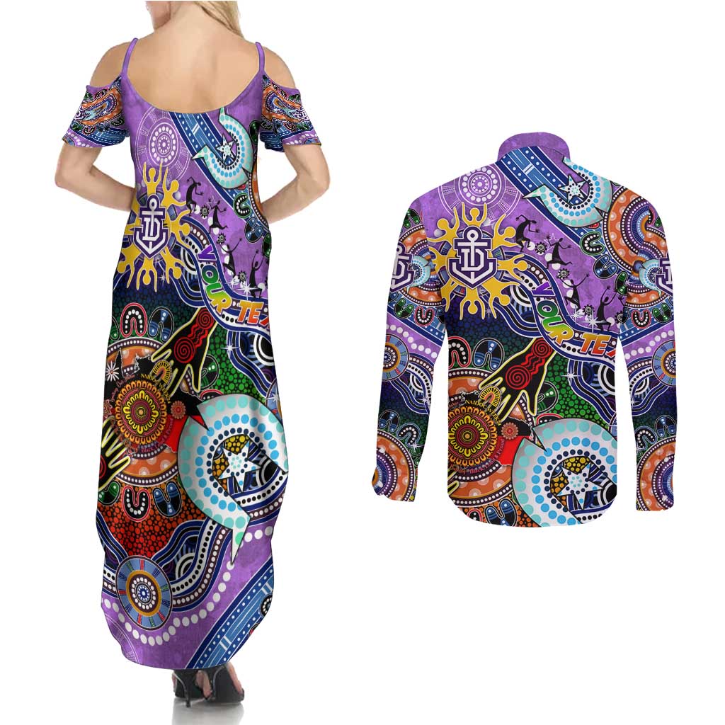 Custom NAIDOC Week 2024 Fremantle Dockers Freo Couples Matching Summer Maxi Dress and Long Sleeve Button Shirt Australia Aboriginal Dot Painting