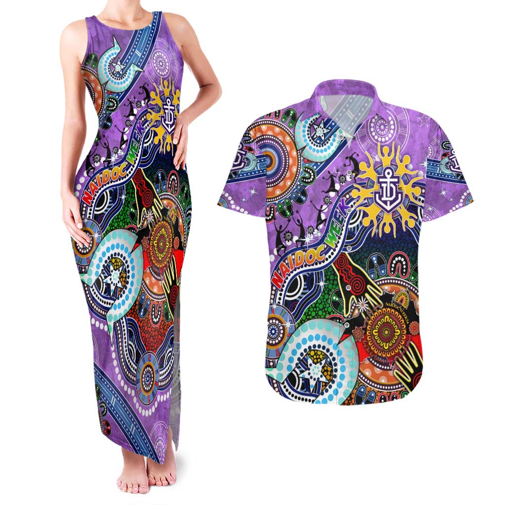 Custom NAIDOC Week 2024 Fremantle Dockers Freo Couples Matching Tank Maxi Dress and Hawaiian Shirt Australia Aboriginal Dot Painting