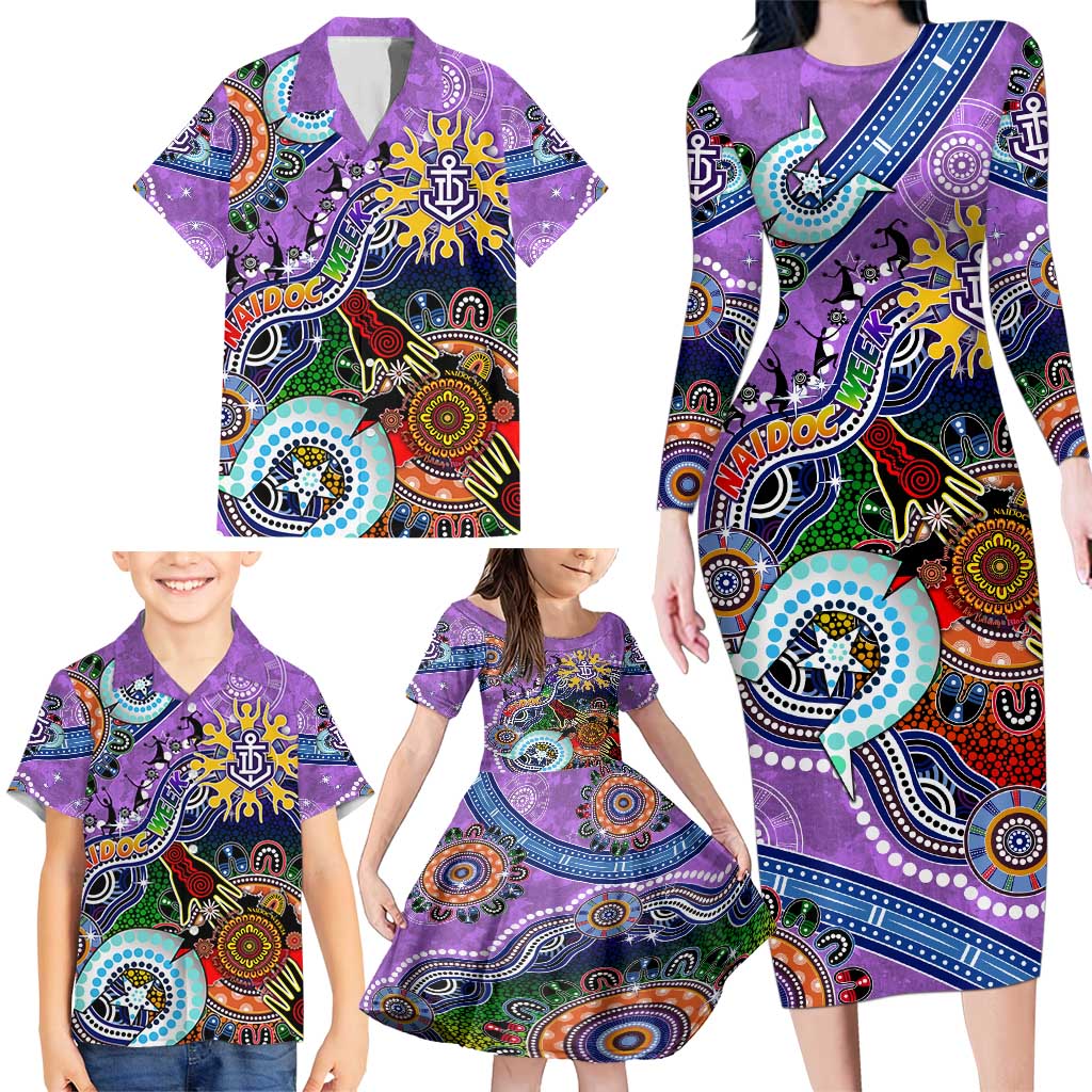 Custom NAIDOC Week 2024 Fremantle Dockers Freo Family Matching Long Sleeve Bodycon Dress and Hawaiian Shirt Australia Aboriginal Dot Painting