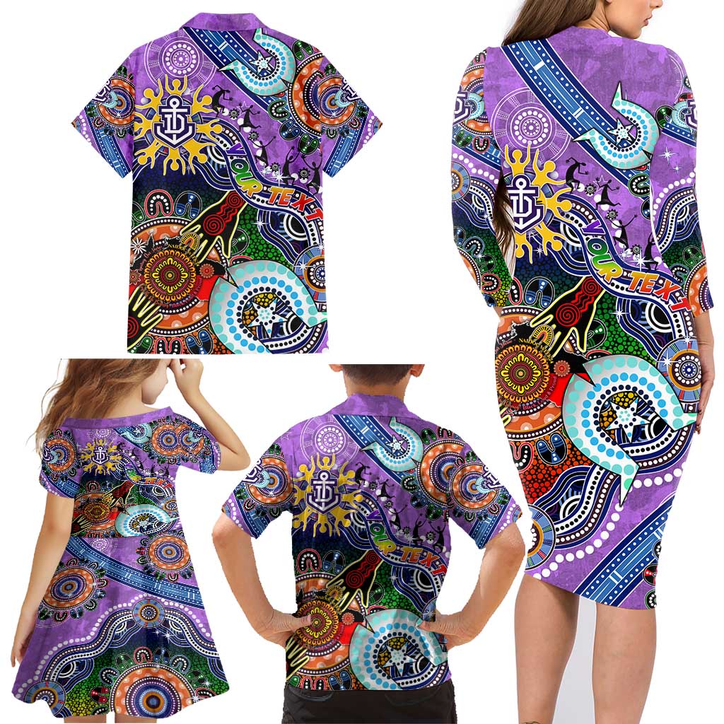 Custom NAIDOC Week 2024 Fremantle Dockers Freo Family Matching Long Sleeve Bodycon Dress and Hawaiian Shirt Australia Aboriginal Dot Painting