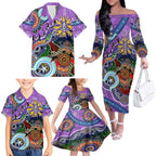 Custom NAIDOC Week 2024 Fremantle Dockers Freo Family Matching Off The Shoulder Long Sleeve Dress and Hawaiian Shirt Australia Aboriginal Dot Painting