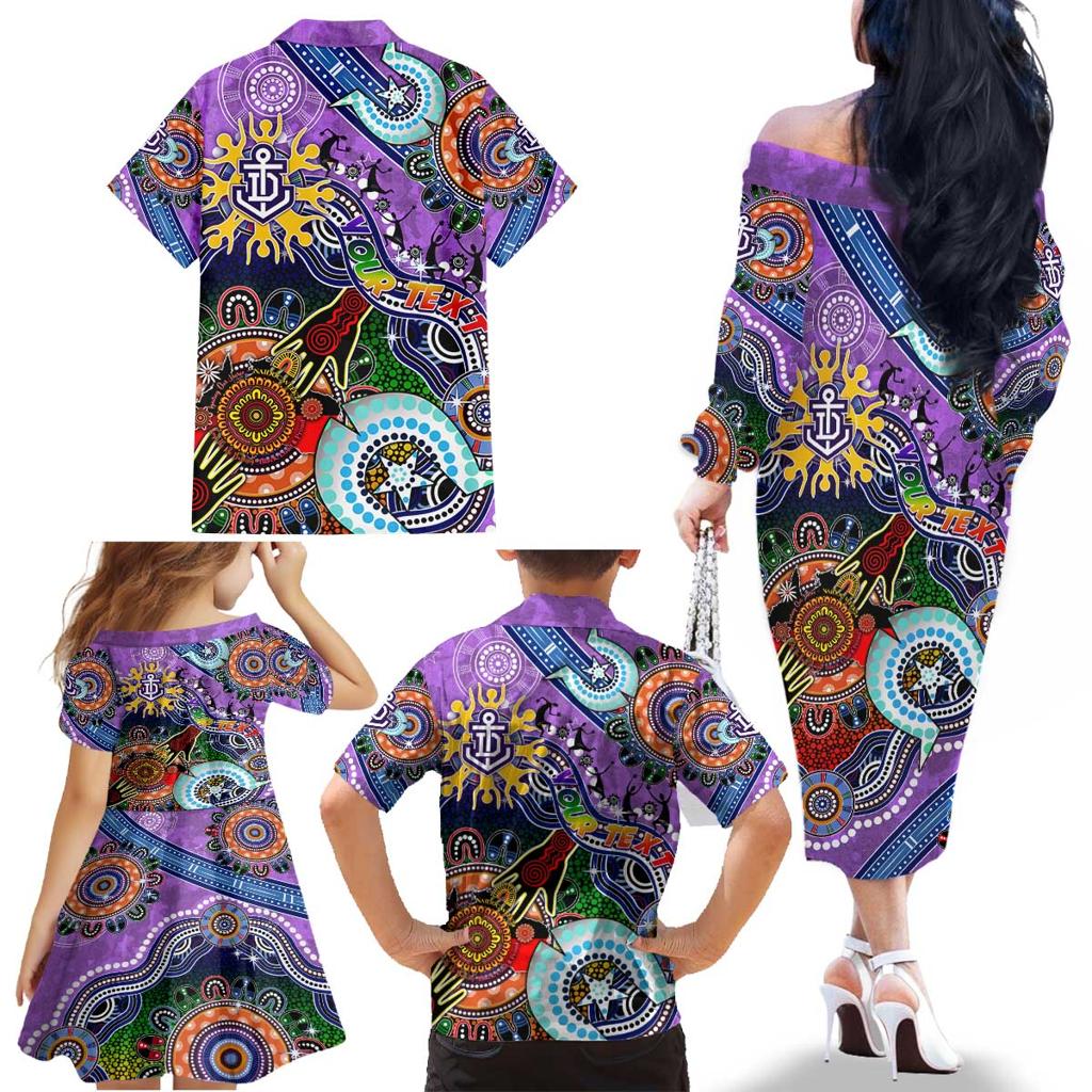 Custom NAIDOC Week 2024 Fremantle Dockers Freo Family Matching Off The Shoulder Long Sleeve Dress and Hawaiian Shirt Australia Aboriginal Dot Painting