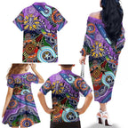 Custom NAIDOC Week 2024 Fremantle Dockers Freo Family Matching Off The Shoulder Long Sleeve Dress and Hawaiian Shirt Australia Aboriginal Dot Painting
