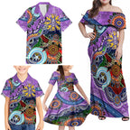 Custom NAIDOC Week 2024 Fremantle Dockers Freo Family Matching Off Shoulder Maxi Dress and Hawaiian Shirt Australia Aboriginal Dot Painting