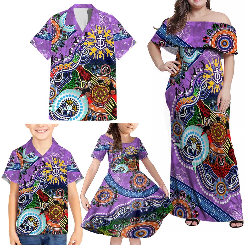Custom NAIDOC Week 2024 Fremantle Dockers Freo Family Matching Off Shoulder Maxi Dress and Hawaiian Shirt Australia Aboriginal Dot Painting