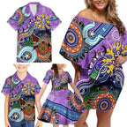 Custom NAIDOC Week 2024 Fremantle Dockers Freo Family Matching Off Shoulder Short Dress and Hawaiian Shirt Australia Aboriginal Dot Painting