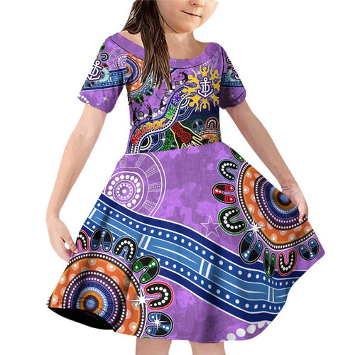 Custom NAIDOC Week 2024 Fremantle Dockers Freo Family Matching Off Shoulder Short Dress and Hawaiian Shirt Australia Aboriginal Dot Painting