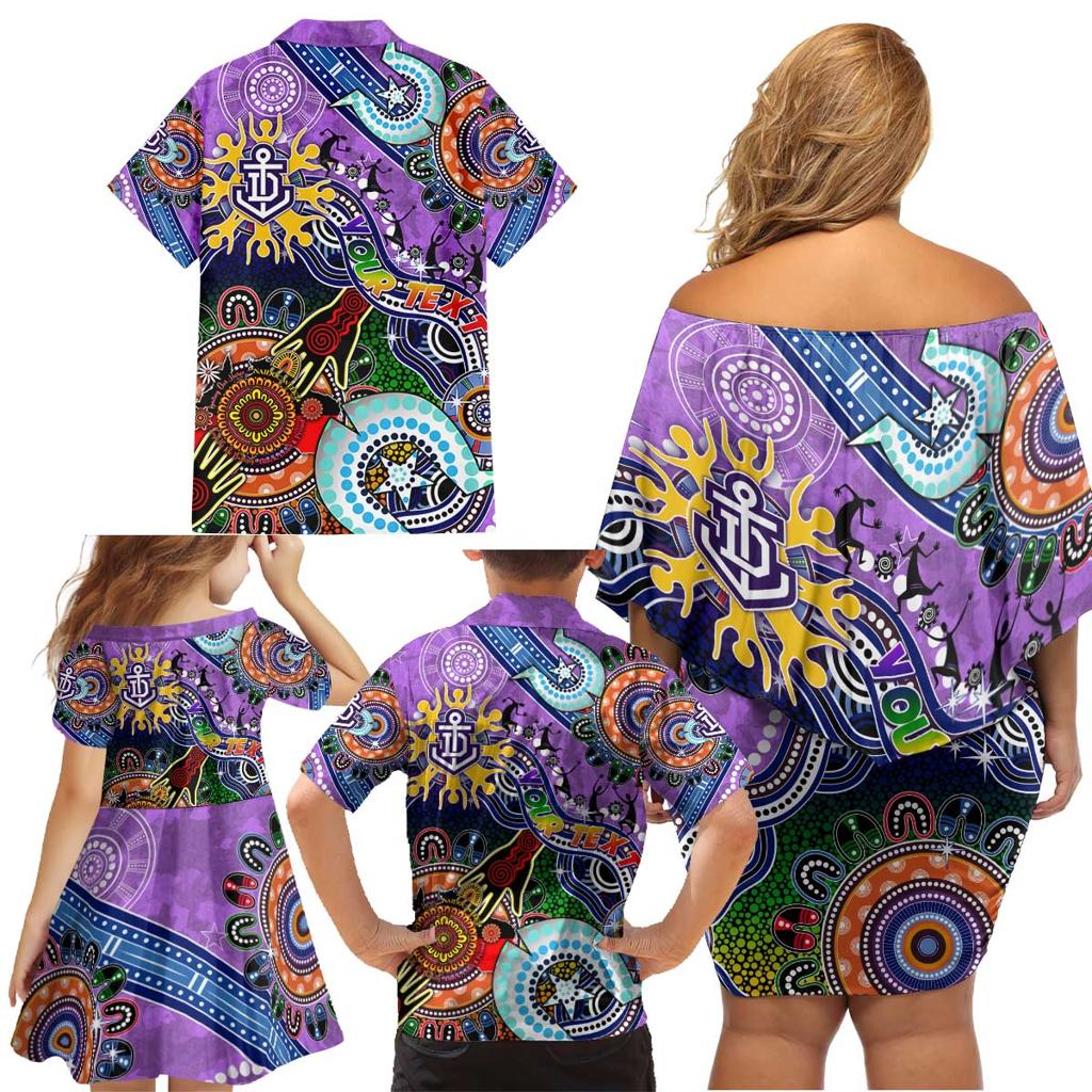 Custom NAIDOC Week 2024 Fremantle Dockers Freo Family Matching Off Shoulder Short Dress and Hawaiian Shirt Australia Aboriginal Dot Painting