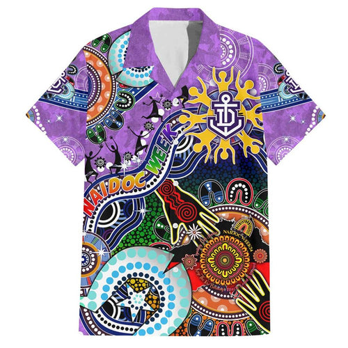 Custom NAIDOC Week 2024 Fremantle Dockers Freo Family Matching Off Shoulder Short Dress and Hawaiian Shirt Australia Aboriginal Dot Painting