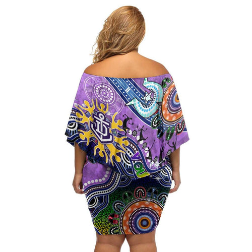 Custom NAIDOC Week 2024 Fremantle Dockers Freo Family Matching Off Shoulder Short Dress and Hawaiian Shirt Australia Aboriginal Dot Painting