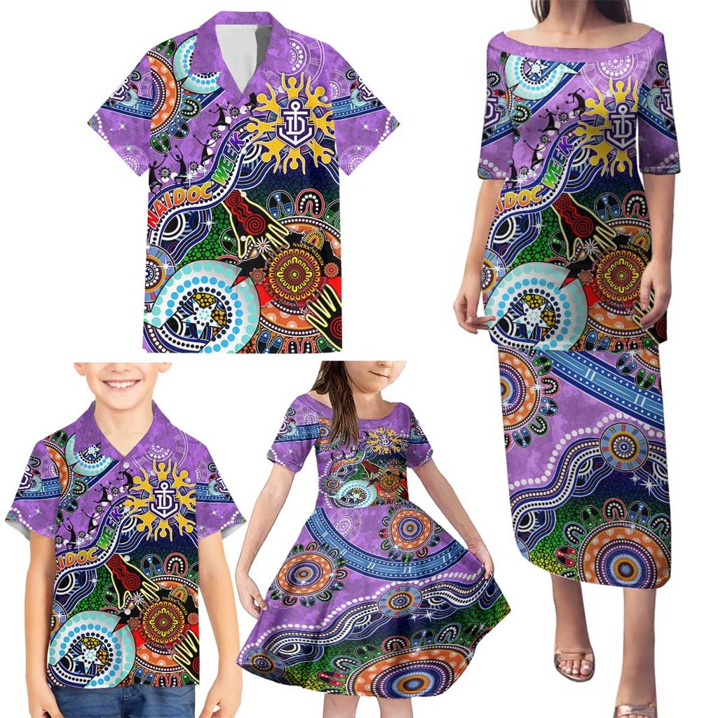 Custom NAIDOC Week 2024 Fremantle Dockers Freo Family Matching Puletasi and Hawaiian Shirt Australia Aboriginal Dot Painting