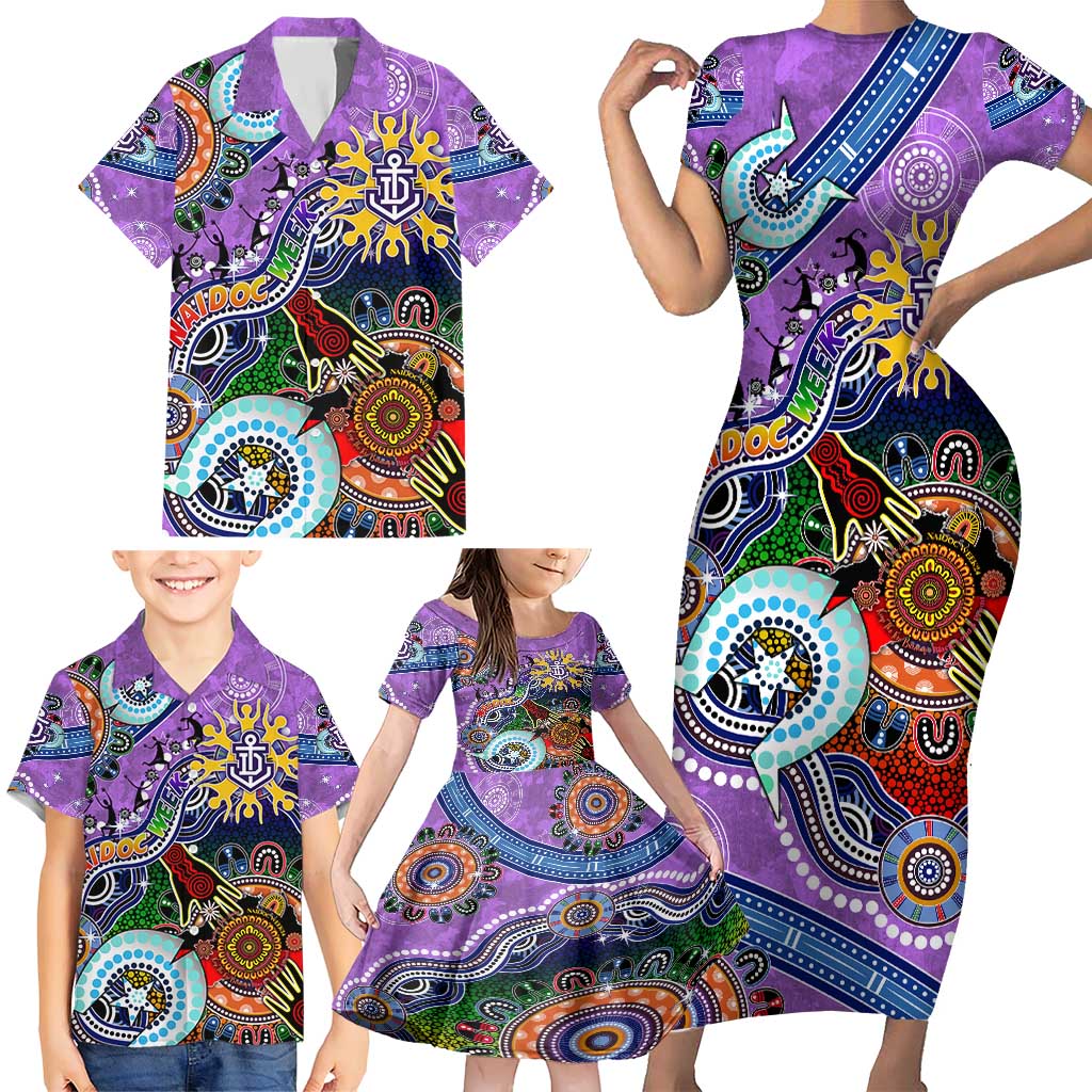 Custom NAIDOC Week 2024 Fremantle Dockers Freo Family Matching Short Sleeve Bodycon Dress and Hawaiian Shirt Australia Aboriginal Dot Painting