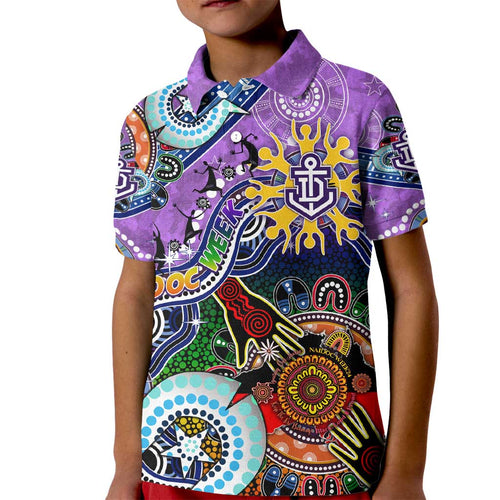 Custom NAIDOC Week 2024 Fremantle Dockers Freo Kid Polo Shirt Australia Aboriginal Dot Painting
