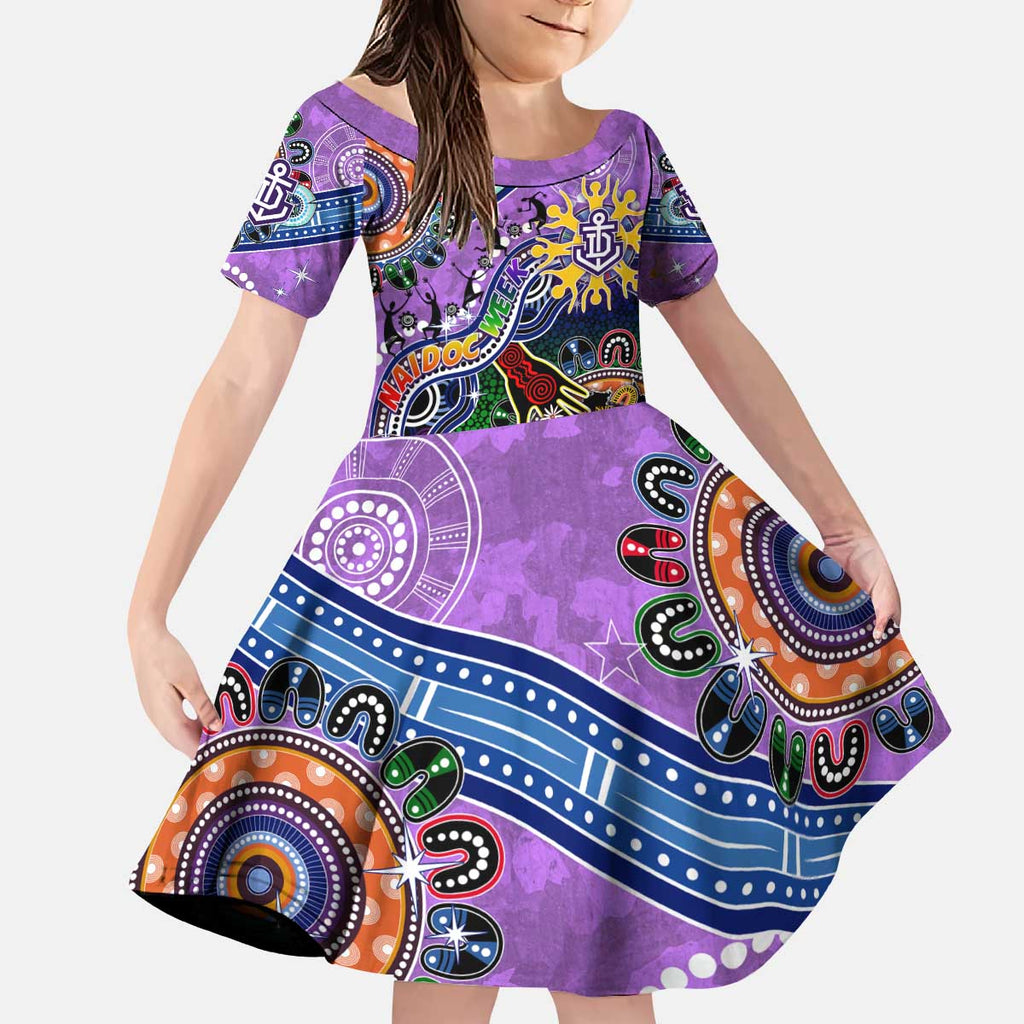 Custom NAIDOC Week 2024 Fremantle Dockers Freo Kid Short Sleeve Dress Australia Aboriginal Dot Painting