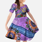 Custom NAIDOC Week 2024 Fremantle Dockers Freo Kid Short Sleeve Dress Australia Aboriginal Dot Painting