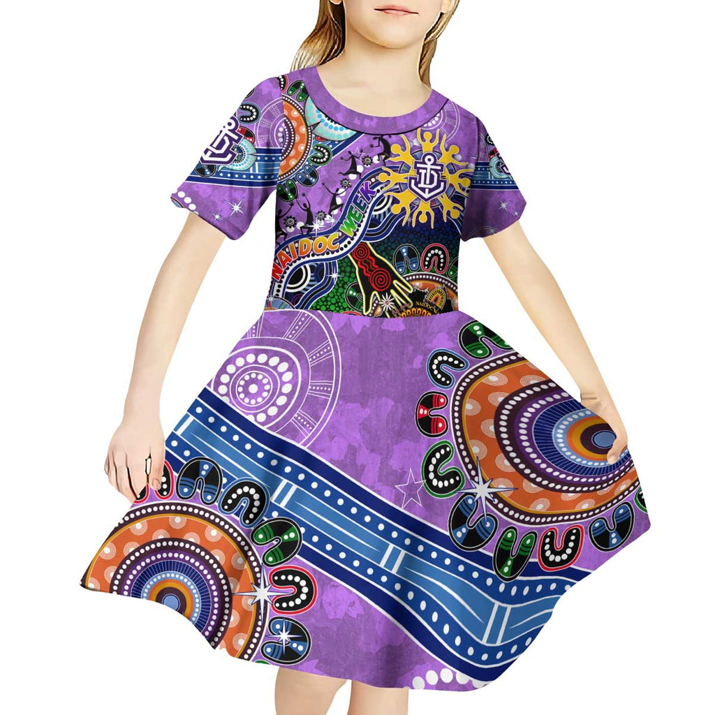 Custom NAIDOC Week 2024 Fremantle Dockers Freo Kid Short Sleeve Dress Australia Aboriginal Dot Painting