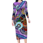 Custom NAIDOC Week 2024 Fremantle Dockers Freo Long Sleeve Bodycon Dress Australia Aboriginal Dot Painting