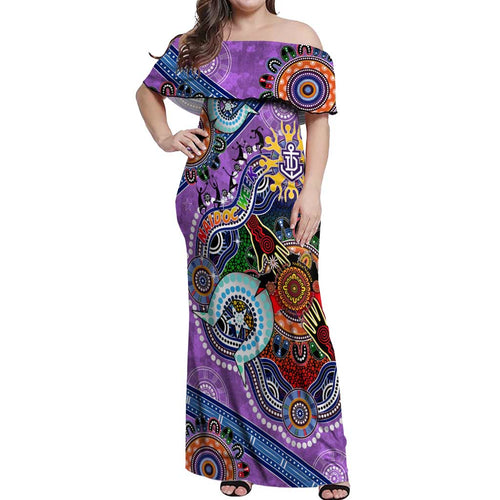 Custom NAIDOC Week 2024 Fremantle Dockers Freo Off Shoulder Maxi Dress Australia Aboriginal Dot Painting