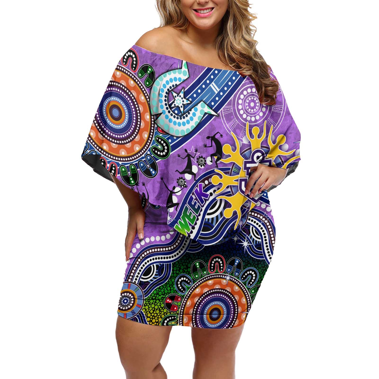 Custom NAIDOC Week 2024 Fremantle Dockers Freo Off Shoulder Short Dress Australia Aboriginal Dot Painting