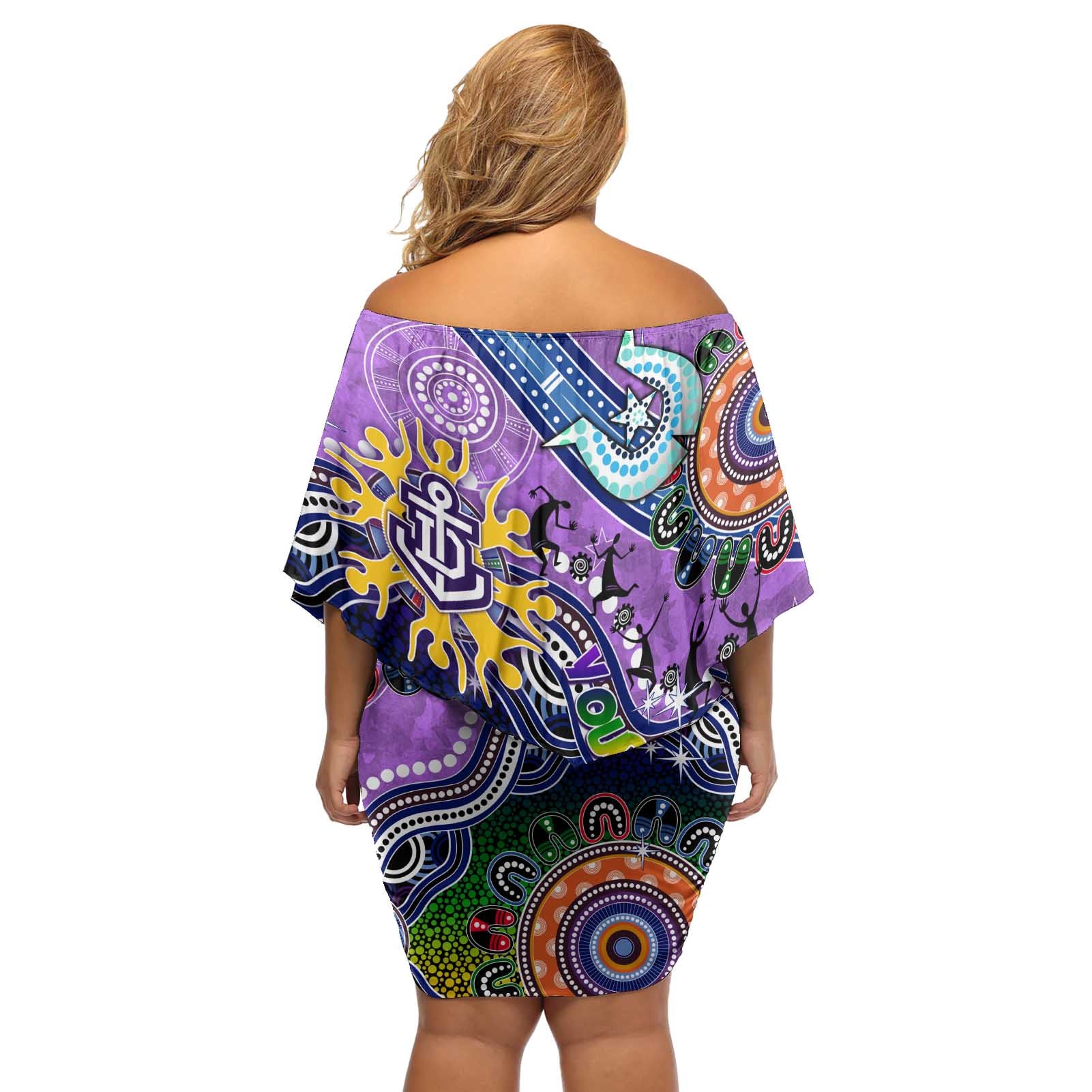 Custom NAIDOC Week 2024 Fremantle Dockers Freo Off Shoulder Short Dress Australia Aboriginal Dot Painting