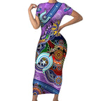 Custom NAIDOC Week 2024 Fremantle Dockers Freo Short Sleeve Bodycon Dress Australia Aboriginal Dot Painting