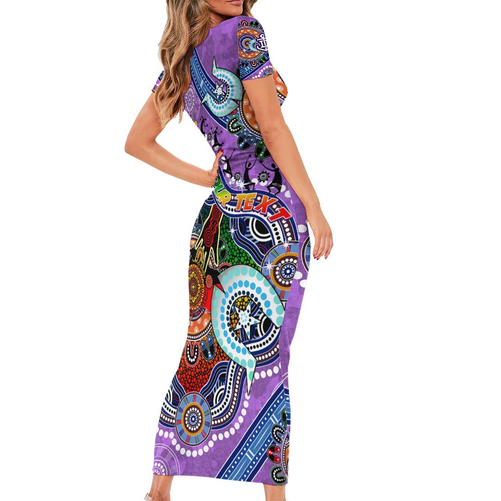 Custom NAIDOC Week 2024 Fremantle Dockers Freo Short Sleeve Bodycon Dress Australia Aboriginal Dot Painting
