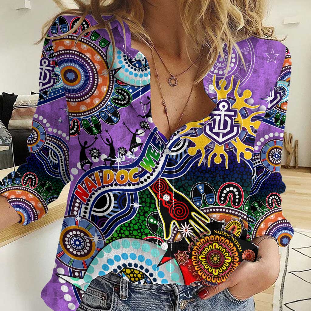 Custom NAIDOC Week 2024 Fremantle Dockers Freo Women Casual Shirt Australia Aboriginal Dot Painting