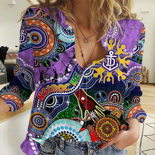 Custom NAIDOC Week 2024 Fremantle Dockers Freo Women Casual Shirt Australia Aboriginal Dot Painting