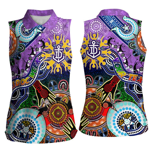 Custom NAIDOC Week 2024 Fremantle Dockers Freo Women Sleeveless Polo Shirt Australia Aboriginal Dot Painting