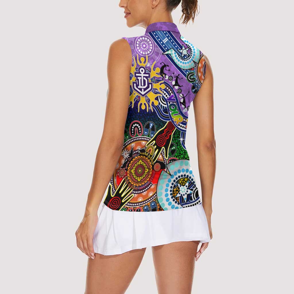Custom NAIDOC Week 2024 Fremantle Dockers Freo Women Sleeveless Polo Shirt Australia Aboriginal Dot Painting