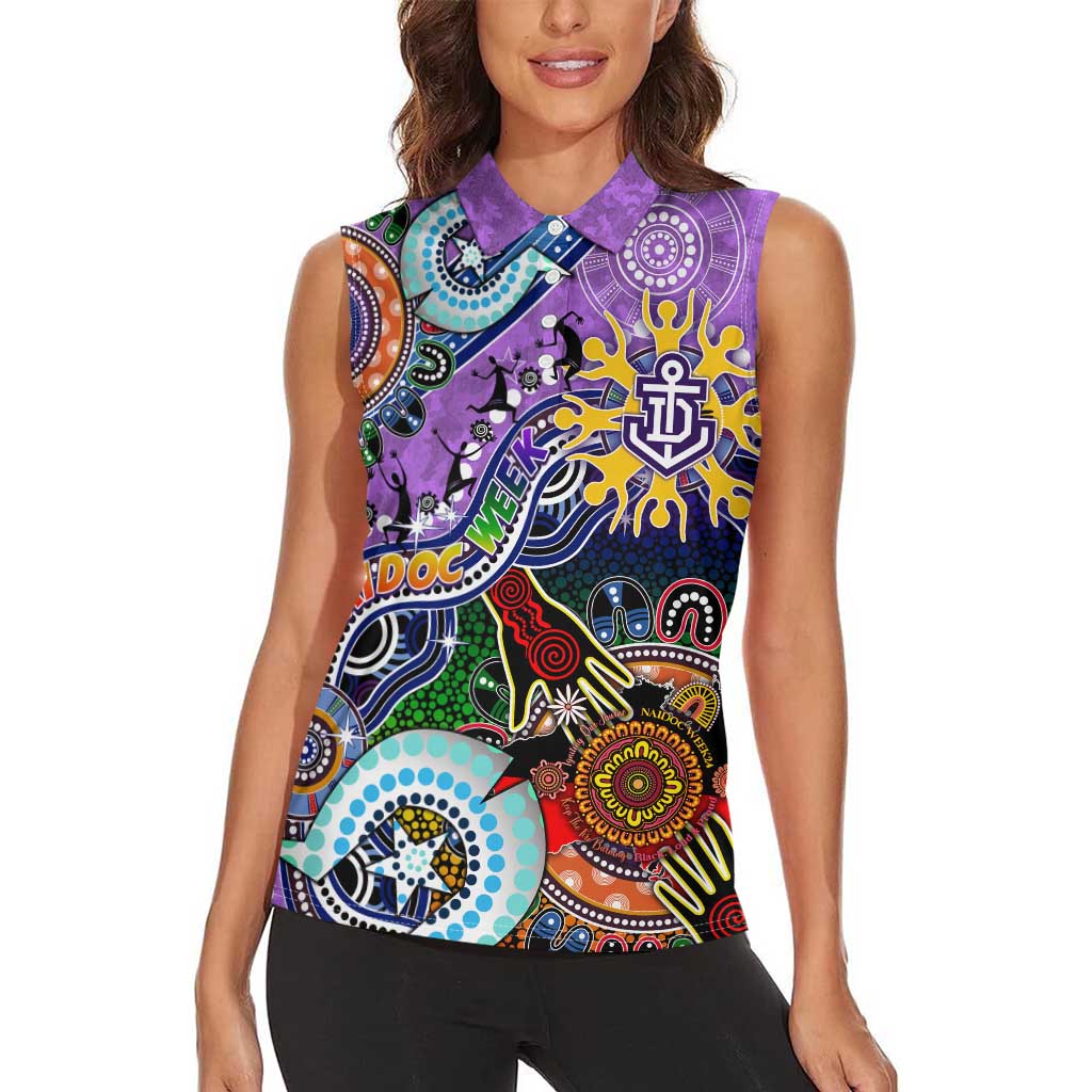 Custom NAIDOC Week 2024 Fremantle Dockers Freo Women Sleeveless Polo Shirt Australia Aboriginal Dot Painting