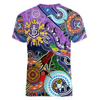 Custom NAIDOC Week 2024 Fremantle Dockers Freo Women V-Neck T-Shirt Australia Aboriginal Dot Painting