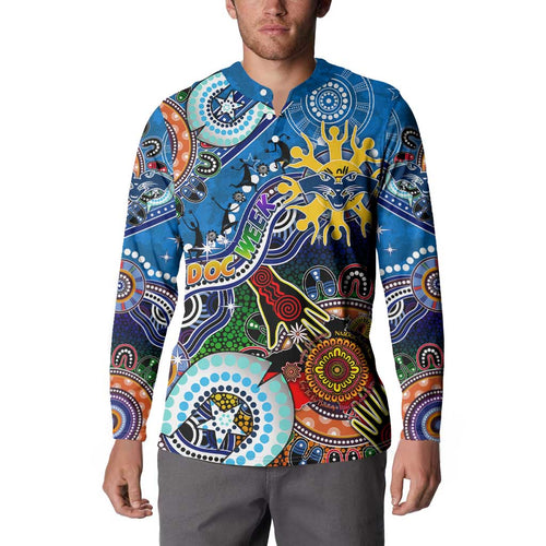 Custom NAIDOC Week 2024 Geelong Cats Button Sweatshirt Australia Aboriginal Dot Painting