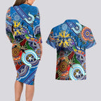 Custom NAIDOC Week 2024 Geelong Cats Couples Matching Long Sleeve Bodycon Dress and Hawaiian Shirt Australia Aboriginal Dot Painting