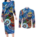 Custom NAIDOC Week 2024 Geelong Cats Couples Matching Long Sleeve Bodycon Dress and Long Sleeve Button Shirt Australia Aboriginal Dot Painting