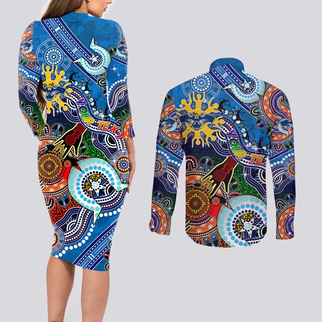 Custom NAIDOC Week 2024 Geelong Cats Couples Matching Long Sleeve Bodycon Dress and Long Sleeve Button Shirt Australia Aboriginal Dot Painting