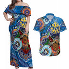 Custom NAIDOC Week 2024 Geelong Cats Couples Matching Off Shoulder Maxi Dress and Hawaiian Shirt Australia Aboriginal Dot Painting