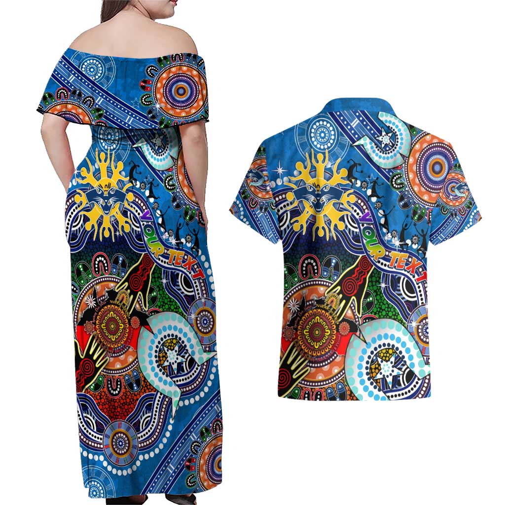Custom NAIDOC Week 2024 Geelong Cats Couples Matching Off Shoulder Maxi Dress and Hawaiian Shirt Australia Aboriginal Dot Painting