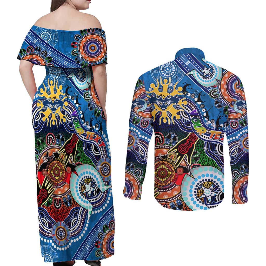 Custom NAIDOC Week 2024 Geelong Cats Couples Matching Off Shoulder Maxi Dress and Long Sleeve Button Shirt Australia Aboriginal Dot Painting
