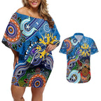 Custom NAIDOC Week 2024 Geelong Cats Couples Matching Off Shoulder Short Dress and Hawaiian Shirt Australia Aboriginal Dot Painting
