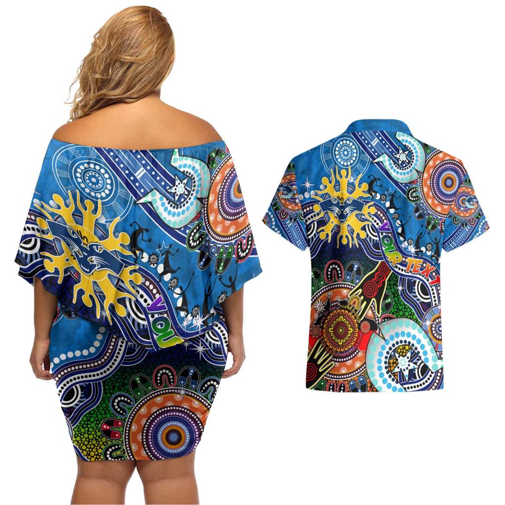 Custom NAIDOC Week 2024 Geelong Cats Couples Matching Off Shoulder Short Dress and Hawaiian Shirt Australia Aboriginal Dot Painting