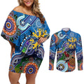 Custom NAIDOC Week 2024 Geelong Cats Couples Matching Off Shoulder Short Dress and Long Sleeve Button Shirt Australia Aboriginal Dot Painting