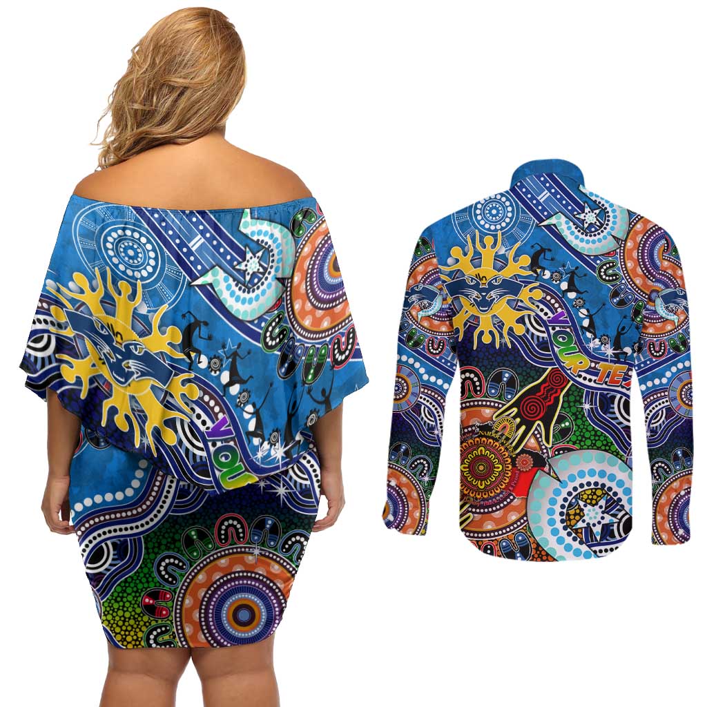Custom NAIDOC Week 2024 Geelong Cats Couples Matching Off Shoulder Short Dress and Long Sleeve Button Shirt Australia Aboriginal Dot Painting