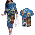 Custom NAIDOC Week 2024 Geelong Cats Couples Matching Off The Shoulder Long Sleeve Dress and Hawaiian Shirt Australia Aboriginal Dot Painting
