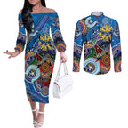 Custom NAIDOC Week 2024 Geelong Cats Couples Matching Off The Shoulder Long Sleeve Dress and Long Sleeve Button Shirt Australia Aboriginal Dot Painting