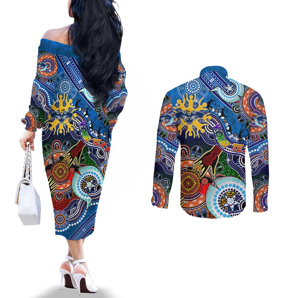 Custom NAIDOC Week 2024 Geelong Cats Couples Matching Off The Shoulder Long Sleeve Dress and Long Sleeve Button Shirt Australia Aboriginal Dot Painting