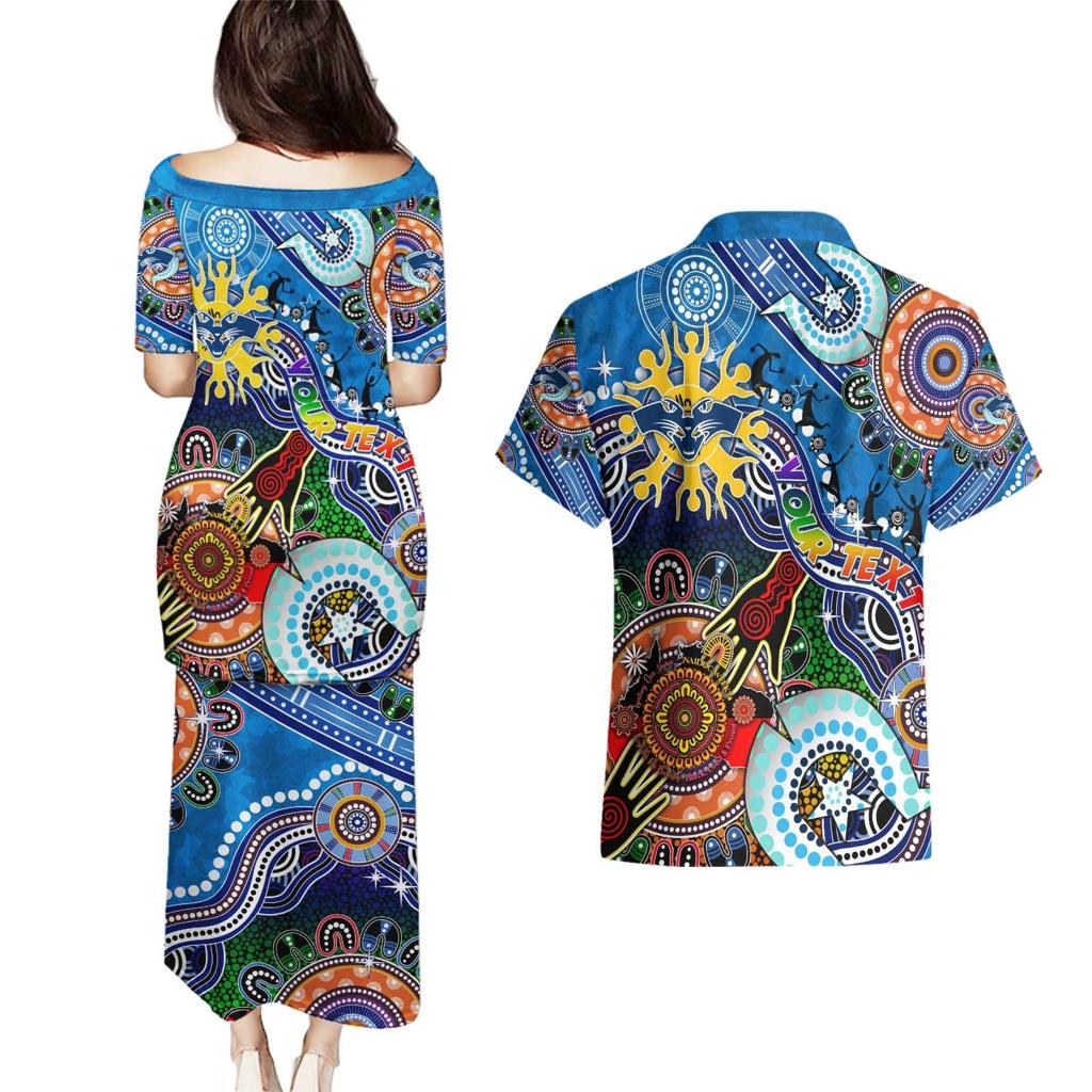 Custom NAIDOC Week 2024 Geelong Cats Couples Matching Puletasi and Hawaiian Shirt Australia Aboriginal Dot Painting